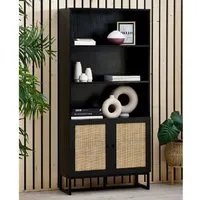 Pabla Bookcase with 2 Doors - Black, Rattan