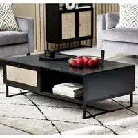 Pabla Coffee Table with 2 Drawers - Black, Rattan