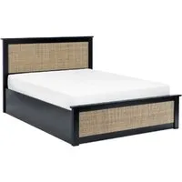 Pabla Double Bed Frame with Storage - Black, Oak & Rattan alternate view
