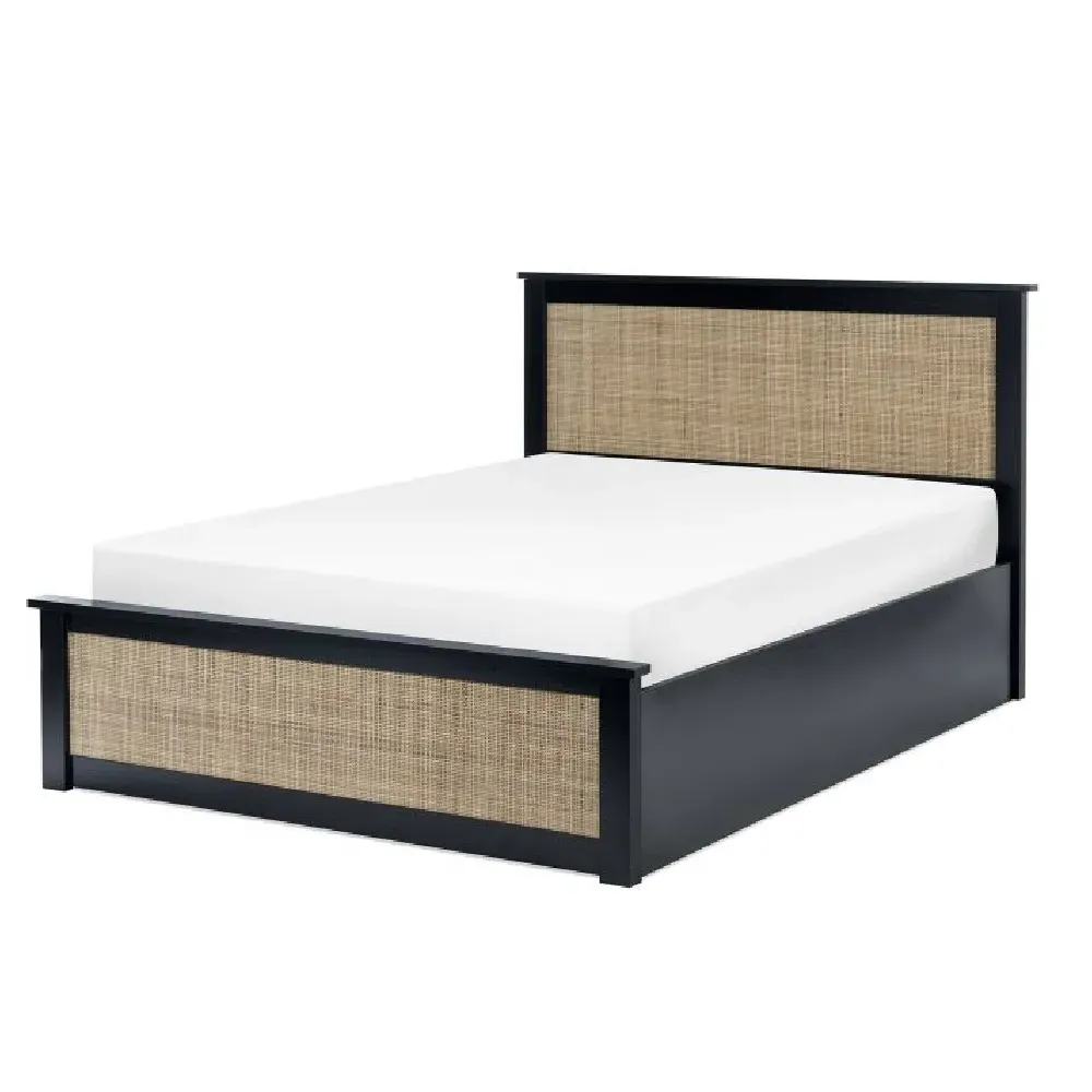 Pabla Double Bed Frame with Storage - Black, Oak & Rattan product
