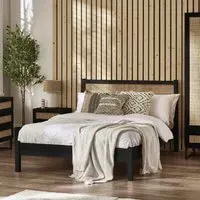 Pabla Double Bed with Rattan Headboard - Black