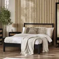 Pabla King Size Bed with Rattan Headboard - Black