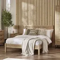 Pabla King Size Bed with Rattan Headboard - Oak