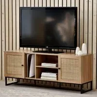 Pabla TV Stand with 2 Doors 2 Shelves - Oak, Rattan