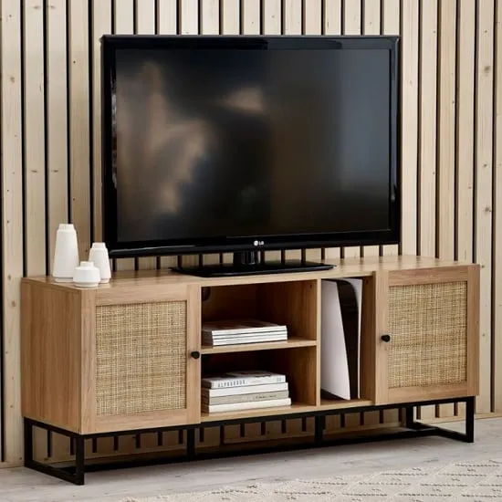 Pabla TV Stand with 2 Doors 2 Shelves - Oak, Rattan