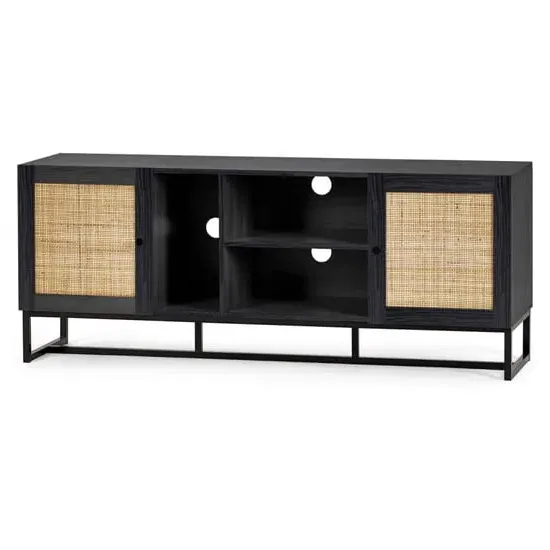 Pabla TV Stand with 2 Doors - Black, Rattan
