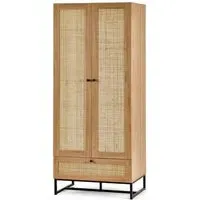 Pabla Wardrobe with 2 Doors 1 Drawer - Oak, Rattan