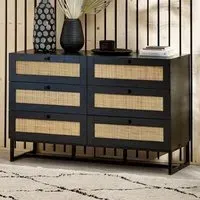 Pabla Wide 6-Drawer Chest - Black, Melamine