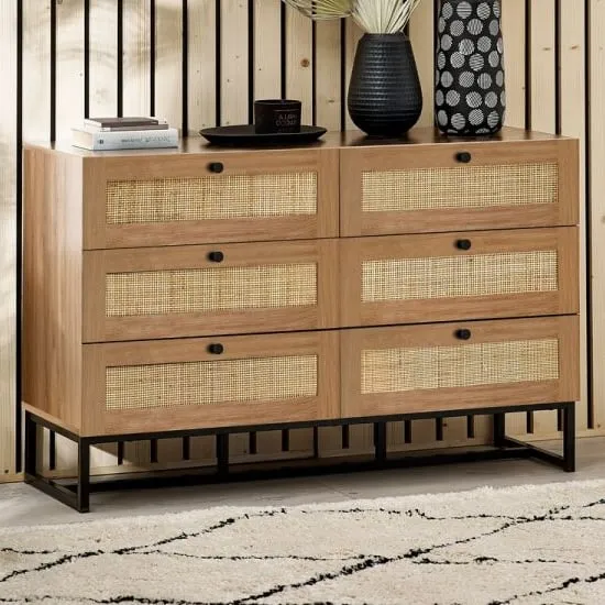 Pabla Wide 6-Drawer Chest - Oak, Melamine