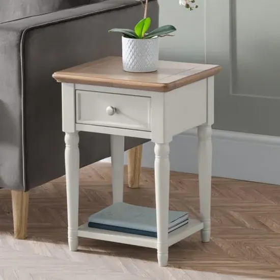 Pacari Lamp Table with Drawer - Grey, Limed Oak