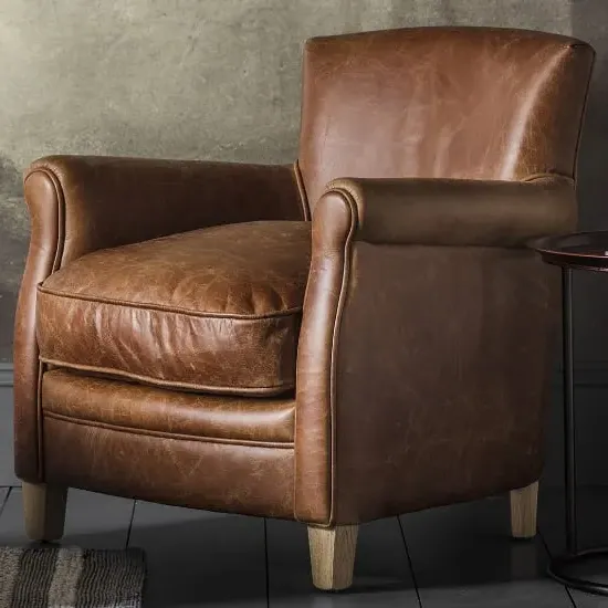 Padston Leather Armchair - Vintage Brown, Oak