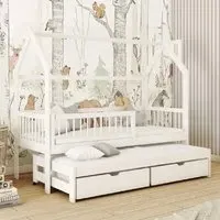 Paige Day Bed with Trundle and Bonnell Mattress - White, Pine