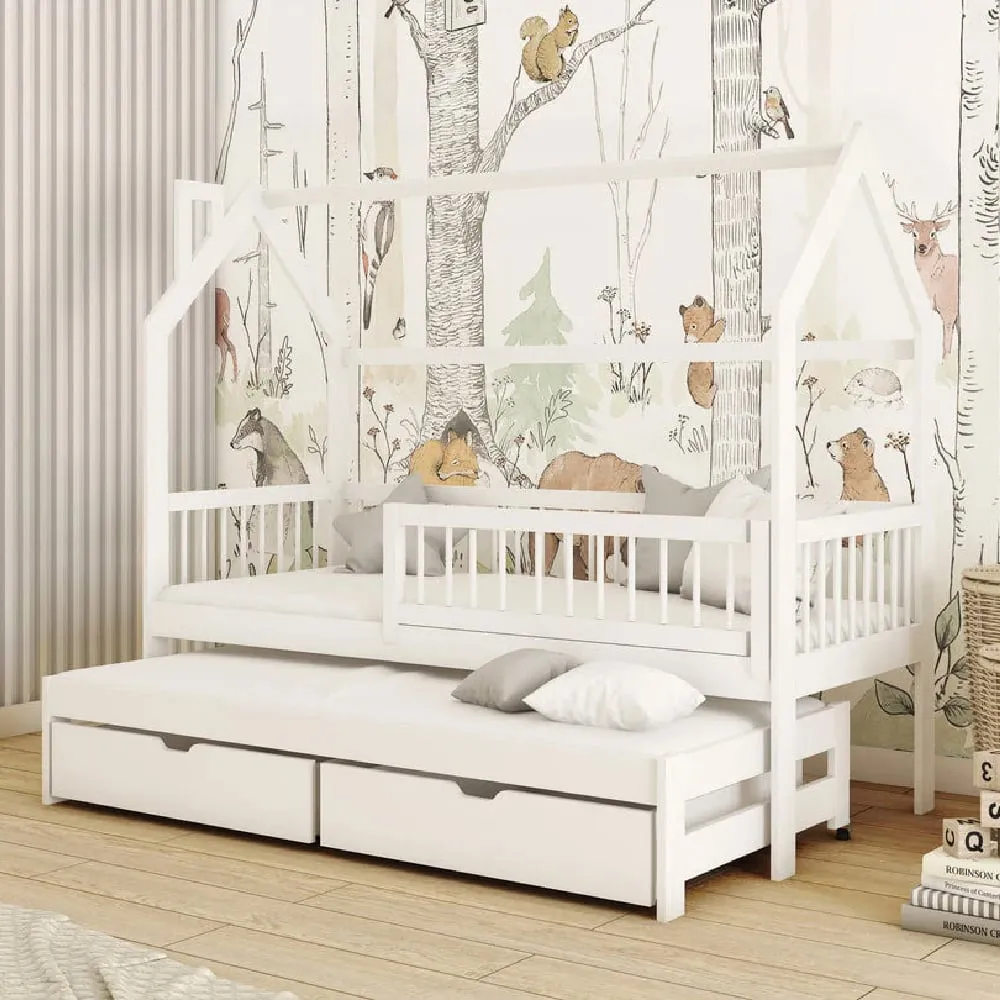 Paige Day Bed with Trundle and Bonnell Mattress - White, Pine