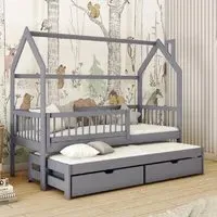 Paige Day Bed with Trundle and Foam Mattress - Grey, Pine