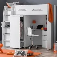 Paiva High Sleeper Bed with Storage - White, Silver Grey