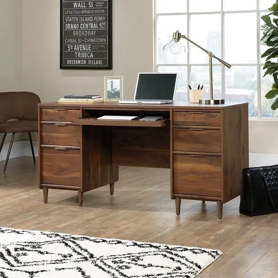 Palais Computer Desk with 6 Drawers - Walnut