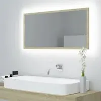 Palatka Bathroom Mirror with LED Lights - Sonoma Oak