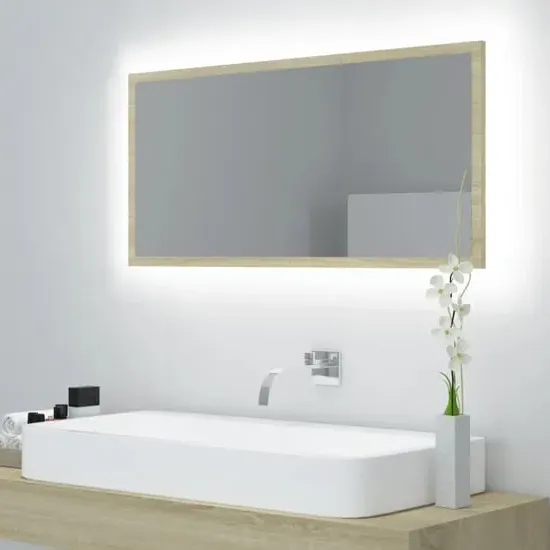 Palatka Bathroom Mirror with LED Lights - Sonoma Oak
