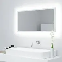 Palatka Bathroom Mirror with LED Lights - White, Engineered Wood