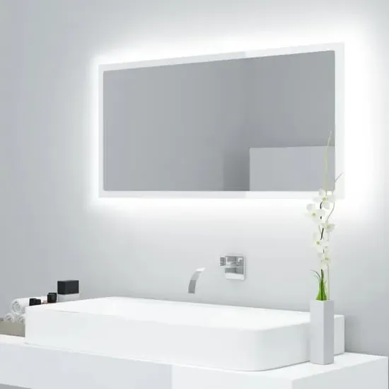 Palatka High Gloss Bathroom Mirror with LED Lights - White