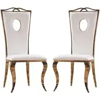 Palila Dining Chairs with Rose Gold Legs - White, PU Leather