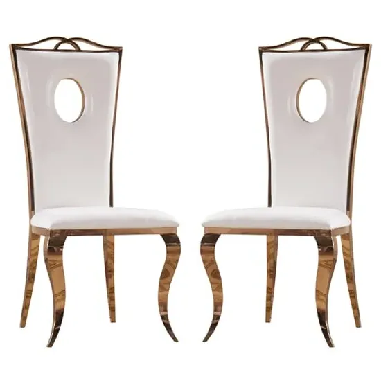 Palila Dining Chairs with Rose Gold Legs - White, PU Leather image