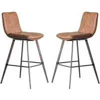 Palmar Bar Stools with Metal Legs - Brown, Faux Leather