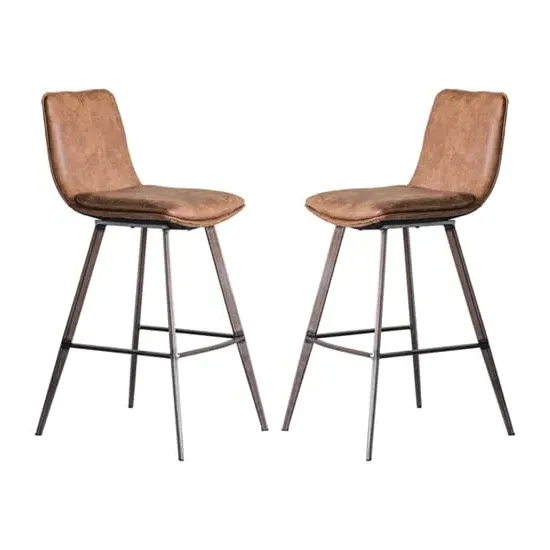 Palmar Bar Stools with Metal Legs - Brown, Faux Leather image