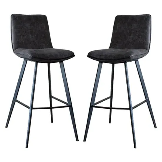 Palmar Bar Stools with Metal Legs - Grey, Faux Leather