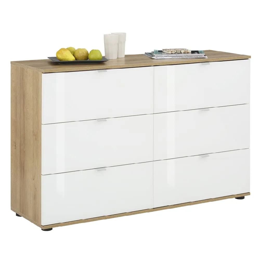 Palmer 6 Drawer Chest with Glass Fronts - White, Pine