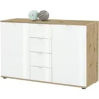 Palmer Wooden Sideboard with White Gloss Fronts - White, Pine
