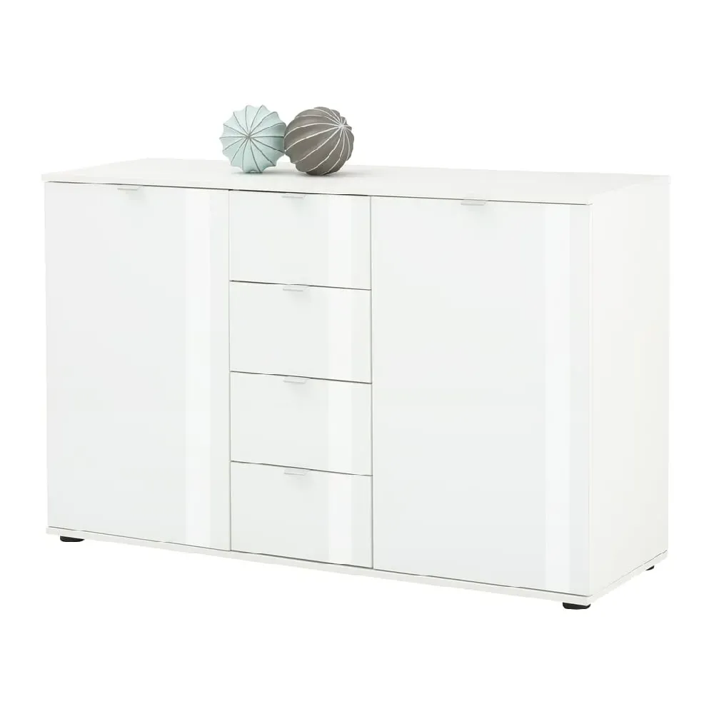 Palmer Wooden Sideboard with White Gloss Fronts - White image