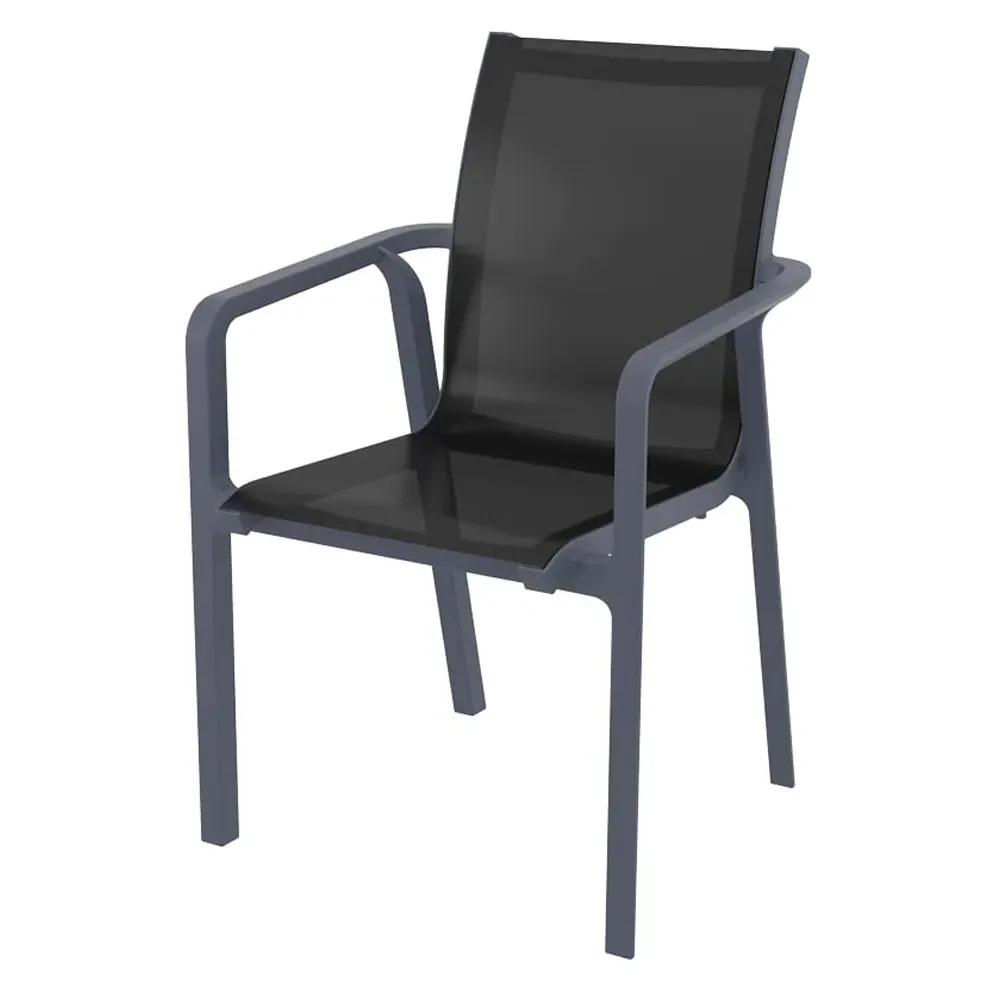Palmetto Fabric Outdoor Armchair - Dark Grey, Black