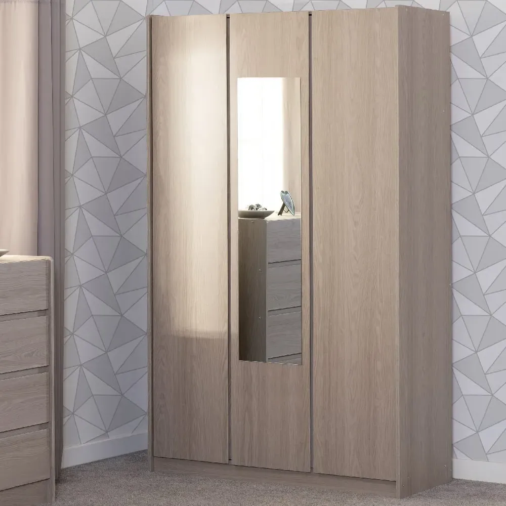Palmyra 3-Door Mirrored Wardrobe - Smoked Ash