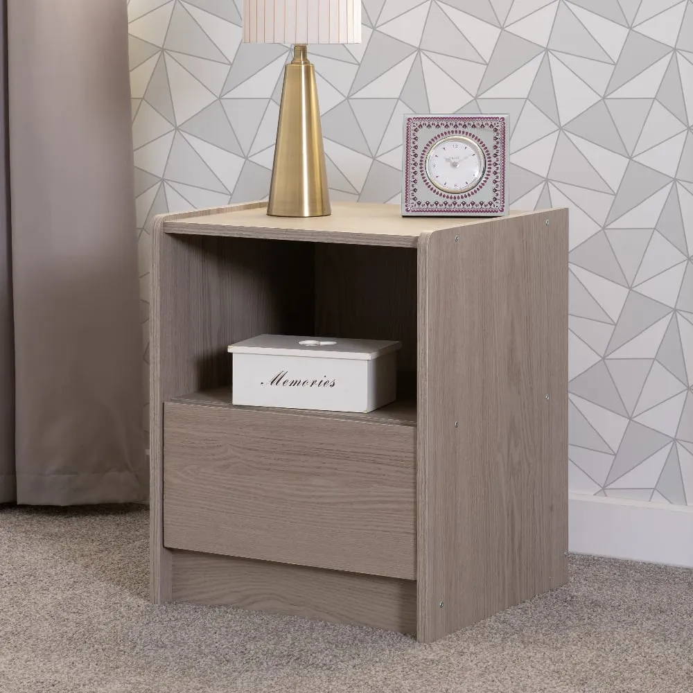 Palmyra Bedside Cabinet with 1 Drawer - Smoked Ash