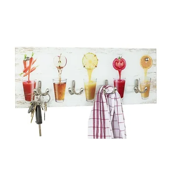 Palos Wall Hung Coat Rack 4 Hooks - Fruit Print, Safety Glass product