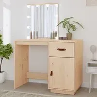 Panas Pinewood Dressing Table with LED Lights - Natural