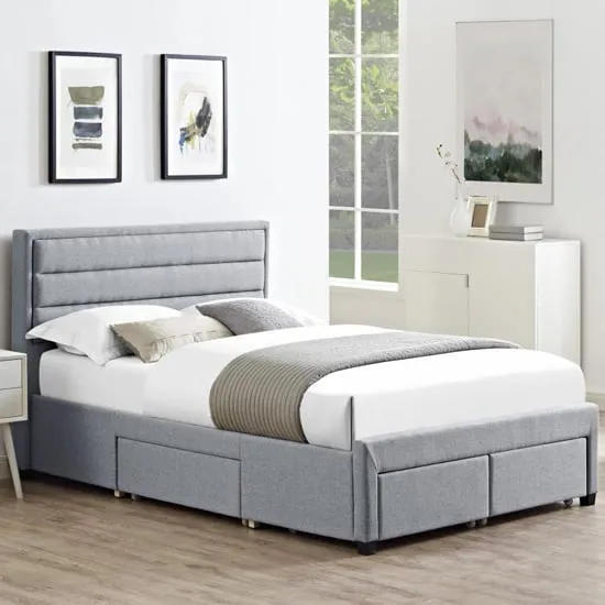 Panola Double Bed Frame with Storage - Grey, Linen