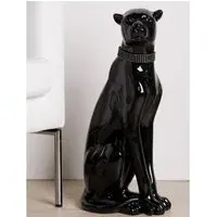 Panther Poly Sculpture with Diamonds - Shiny Black