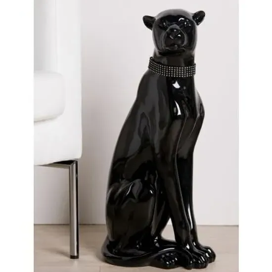 Panther Poly Sculpture with Diamonds - Shiny Black