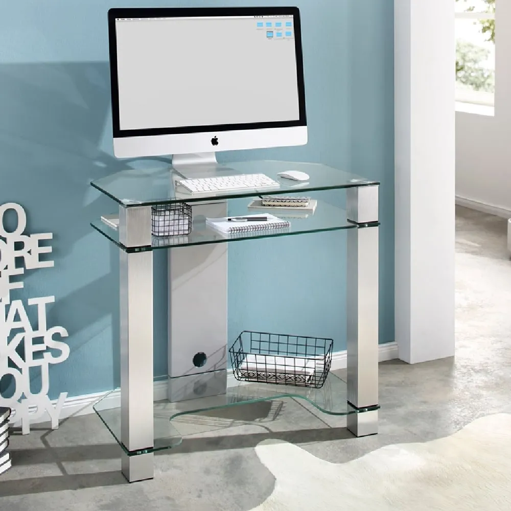 Paoli Glass Laptop Desk - Clear, Aluminium