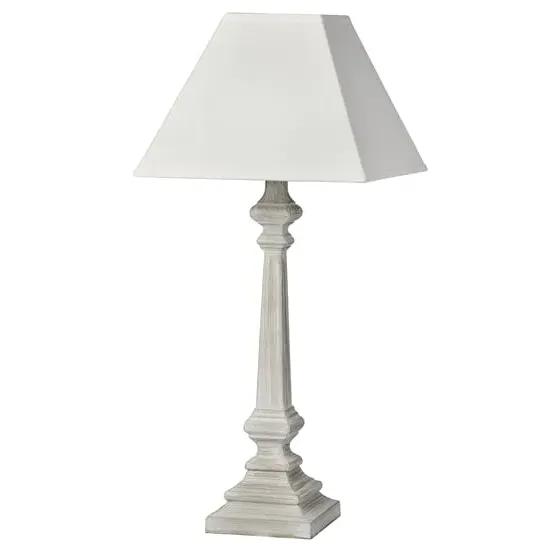 Paoli Wooden Table Lamp with White Shade - White, Wood image