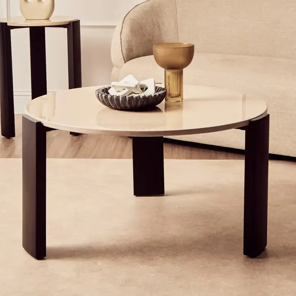 Paramus Large Round Coffee Table - Cream, Marble