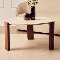 Paramus Large Round Coffee Table - Cream, Travertine