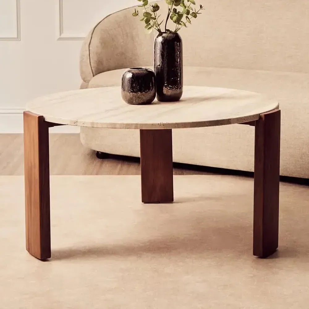 Paramus Large Round Coffee Table - Cream, Travertine