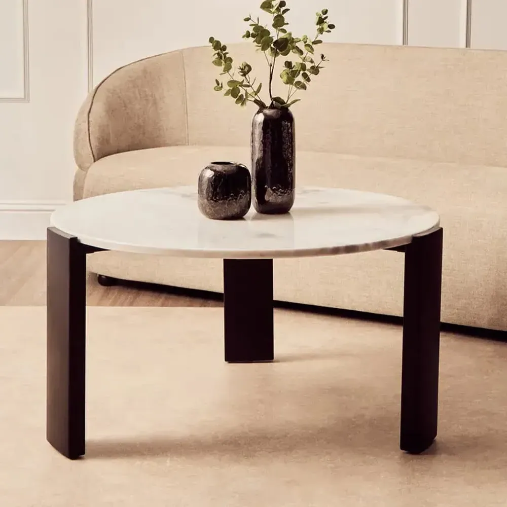 Paramus Large Round Coffee Table - White, Marble