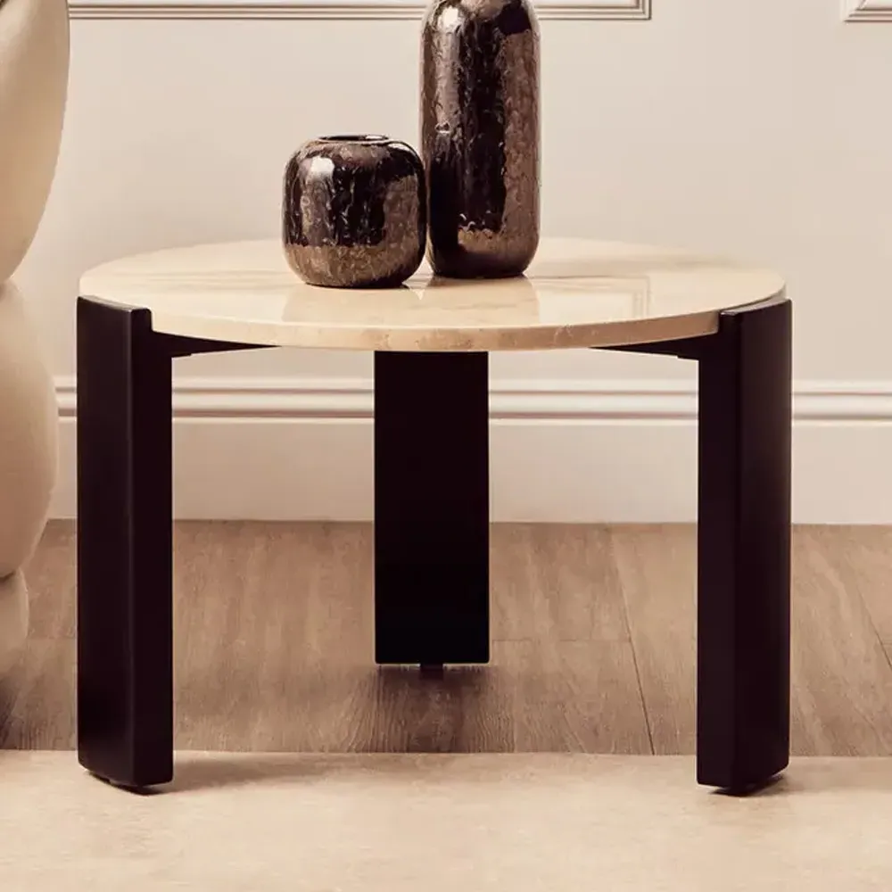 Paramus Round Coffee Table - Cream, Marble & Acacia Wood product
