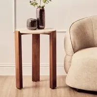 Paramus Round Side Table - Cream, Travertine