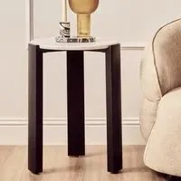 Paramus Round Side Table - White, Marble