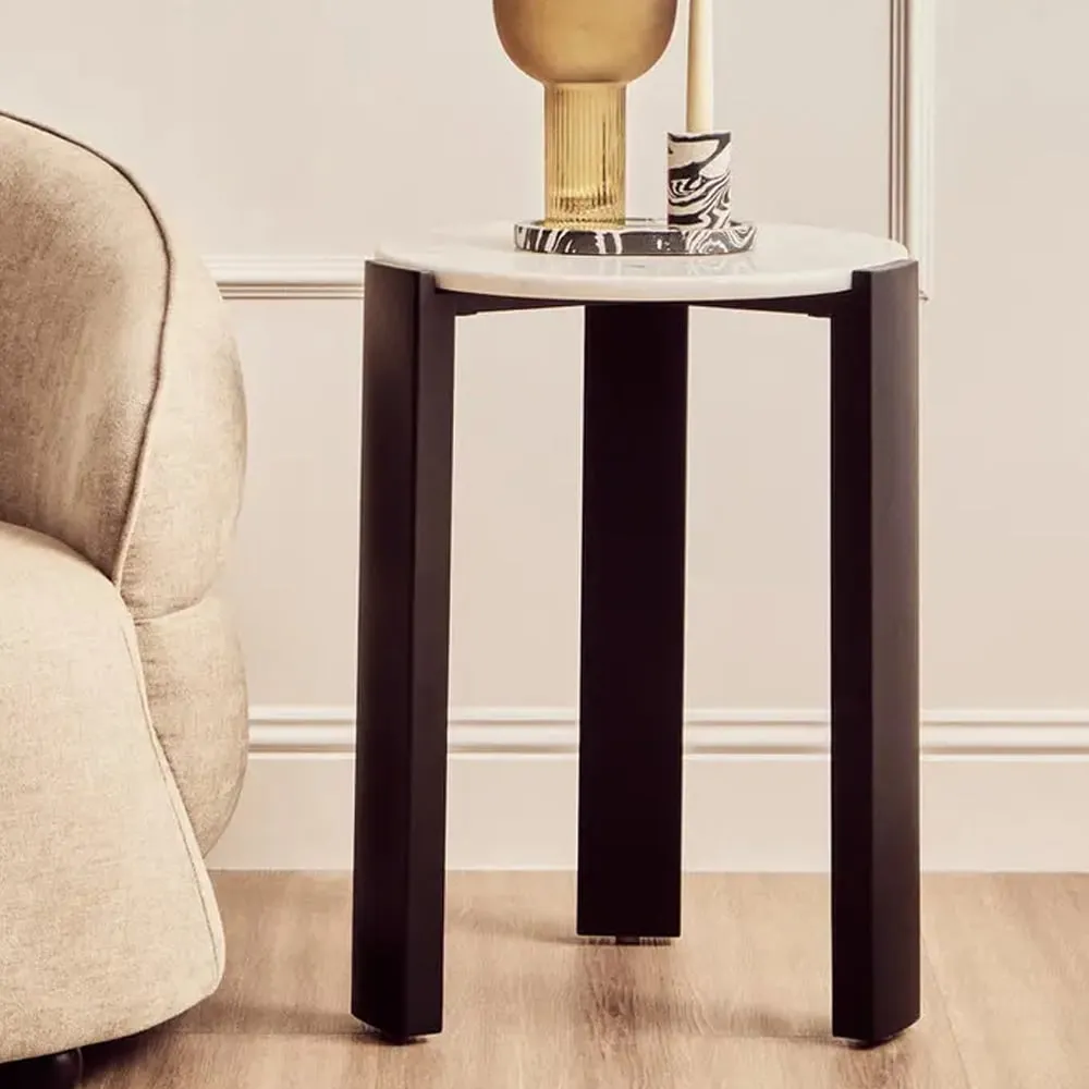 Paramus Round Side Table - White, Marble image